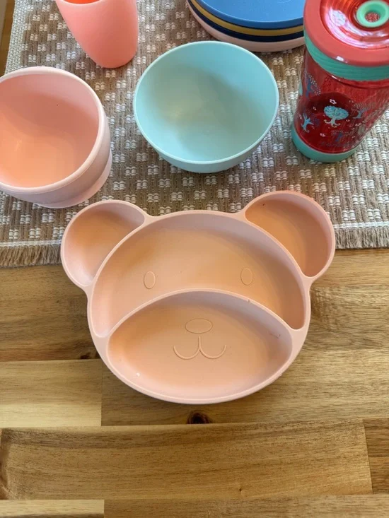 Assorted Kids Silicone Tableware Set - Pink, Peach, Blue, Mint - Picture 2 of 7